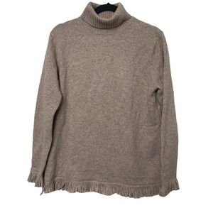Rafaella 100% Lambswool Turtleneck Sweater Size M Fringes Neutral Western Boho